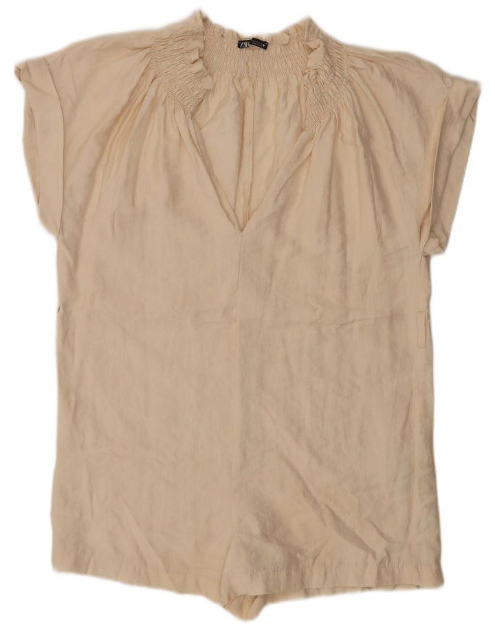 ZARA Macacão feminino oversized UK 6 XS Bege Lyocell