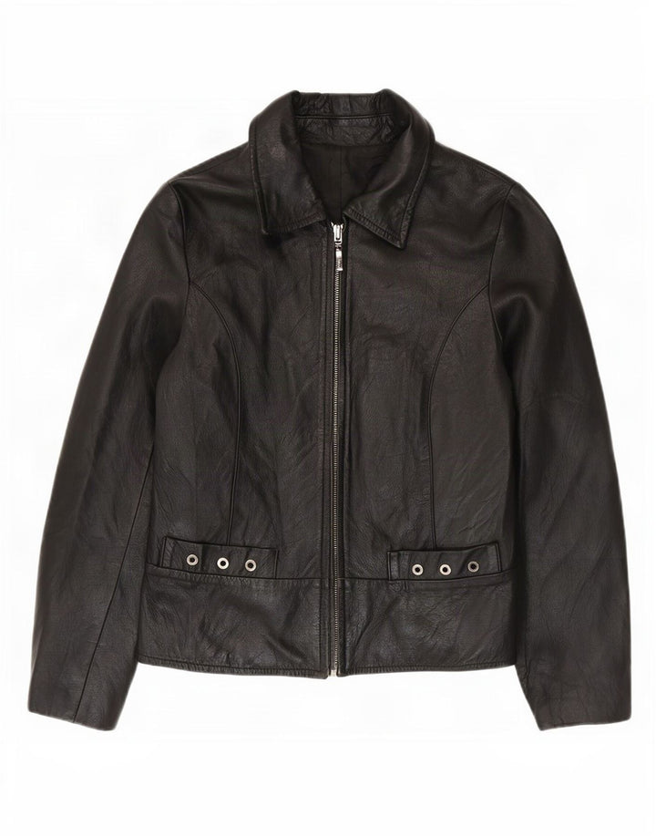 Jaqueta de couro feminina vintage IT 42 médio preto