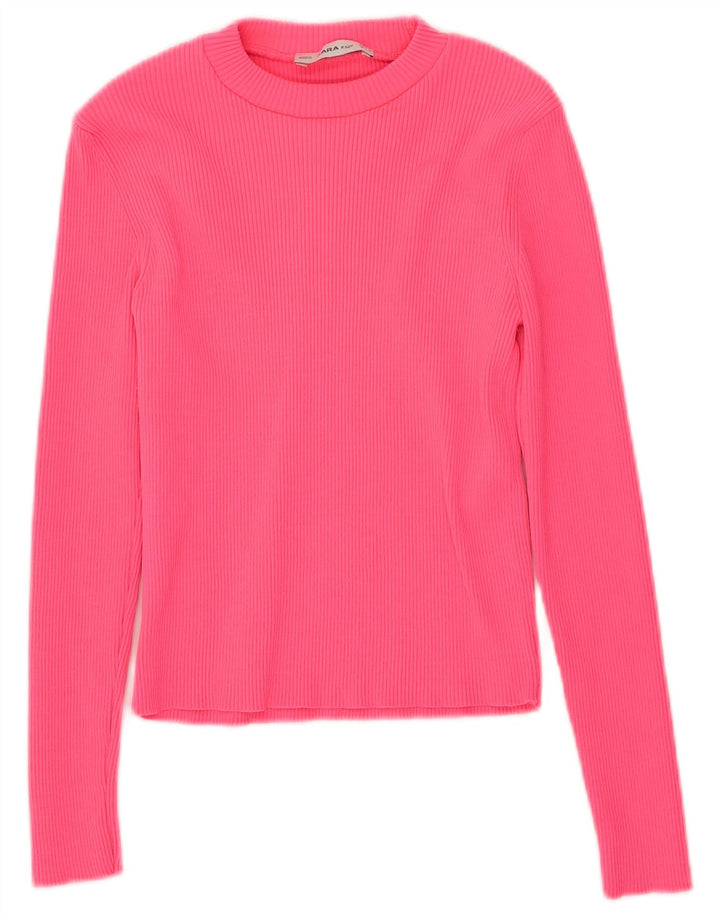 Zara Crop Top Feminino Manga Longa Reino Unido 8 Pequeno Rosa Poliamida