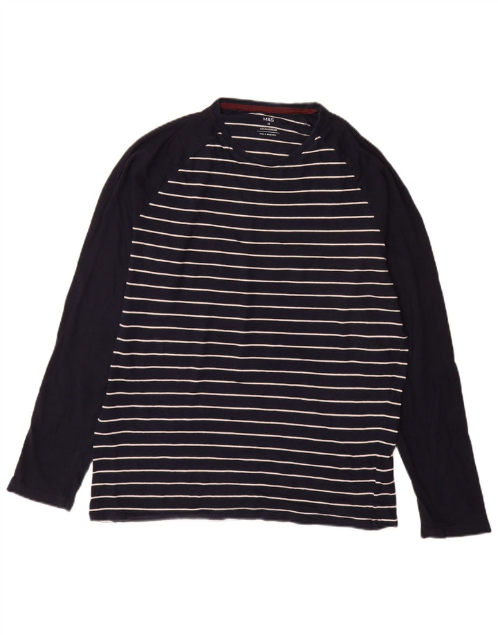 Top masculino Marks & Spencer de manga comprida de algodão listrado azul marinho médio