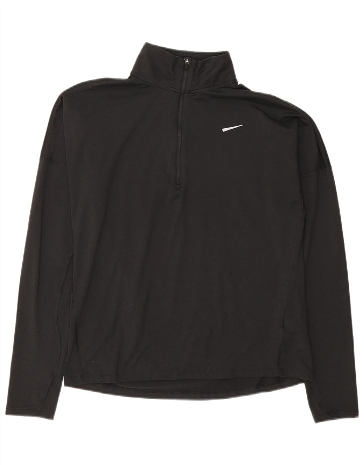 Nike Womens Dri Fit Zip Neck Pullover Treino Top Reino Unido 10 Pequeno Preto