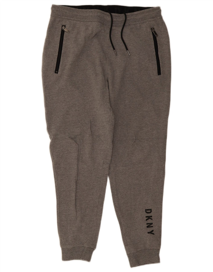 Calça esportiva masculina Dkny com estampa gráfica e algodão manchado cinza médio