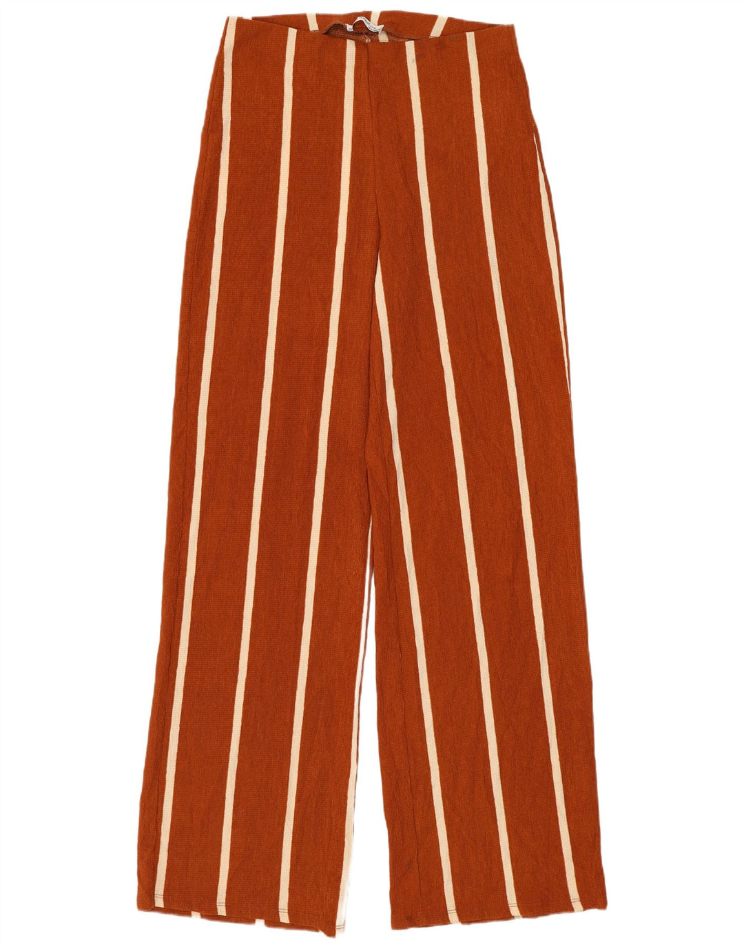 Zara Calça feminina de perna larga médio W28 L31 poliéster listrado marrom