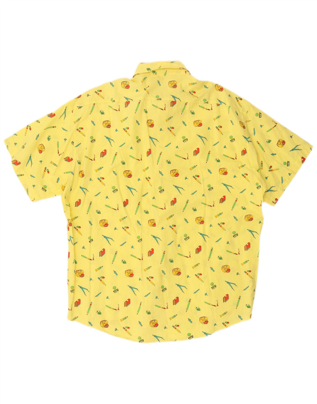 Camisa masculina VINTAGE abstrata de manga curta XL algodão amarelo