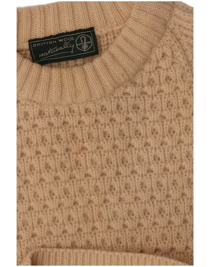 Suéter masculino vintage com gola canoa grande de lã bege
