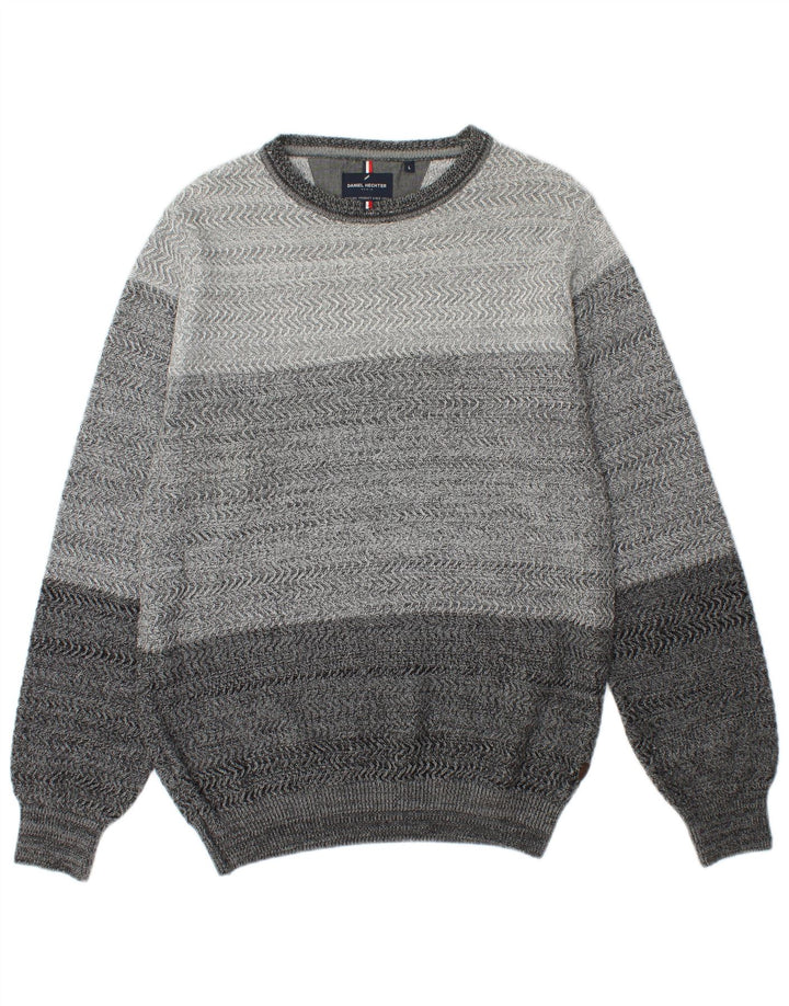 DANIEL HECHTER Suéter masculino com gola redonda, grande algodão chevron cinza
