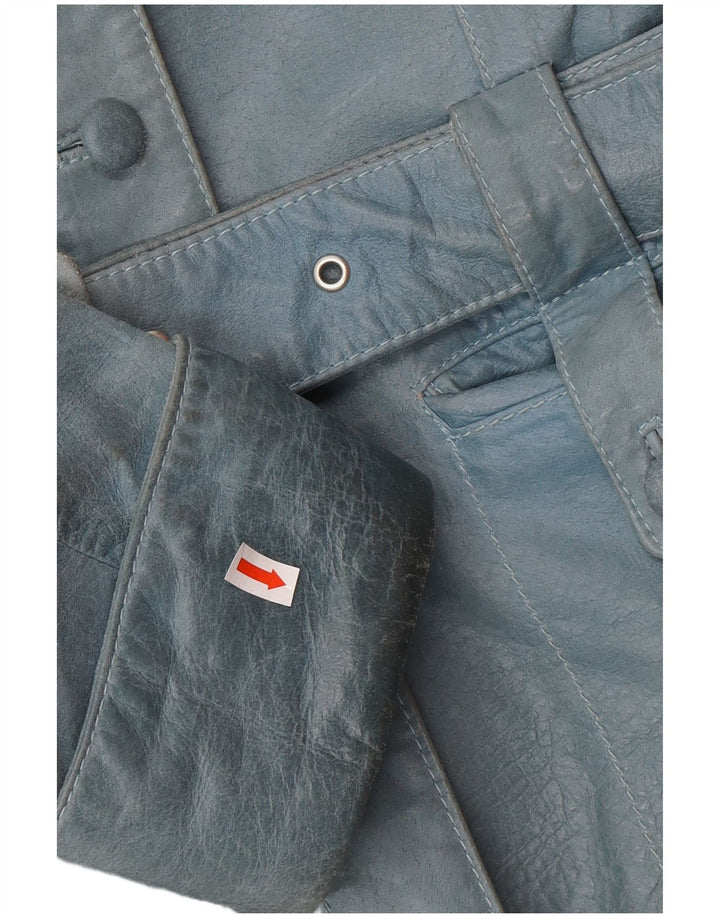 Jaqueta de couro feminina VINTAGE UK 12 azul médio