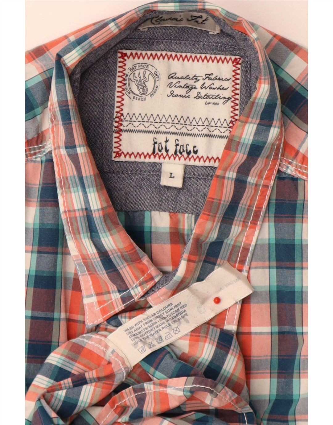 Camisa masculina de manga curta Fat Face grande algodão xadrez multicolorido