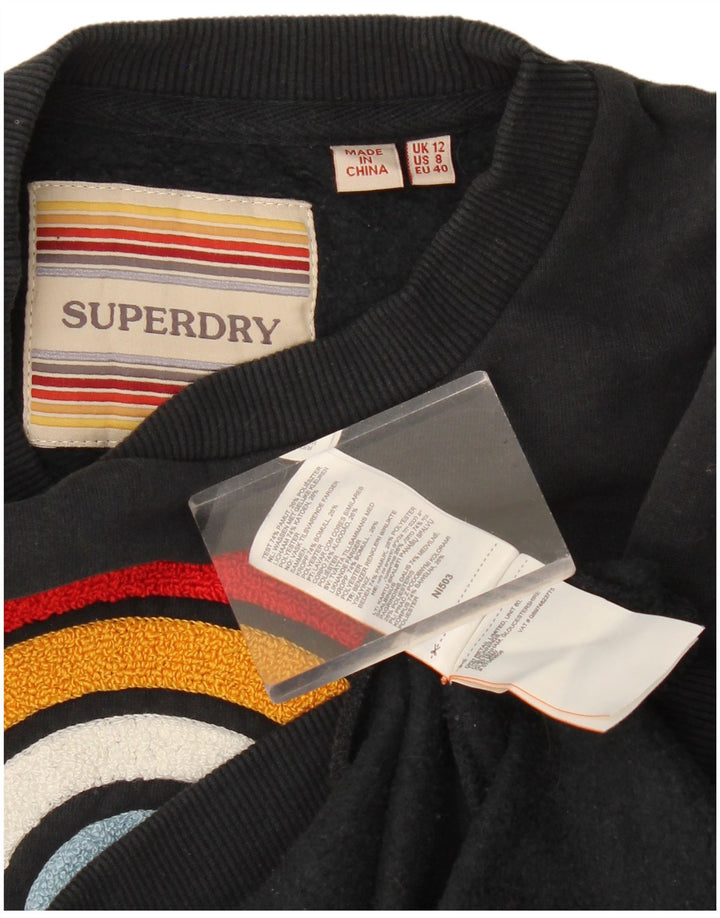 Superdry feminino gráfico oversized moletom jumper UK 12 médio preto