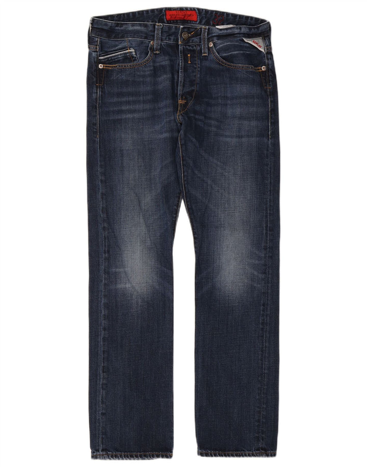 Replay Mens Straight Jeans W32 L32 Azul Marinho Algodão