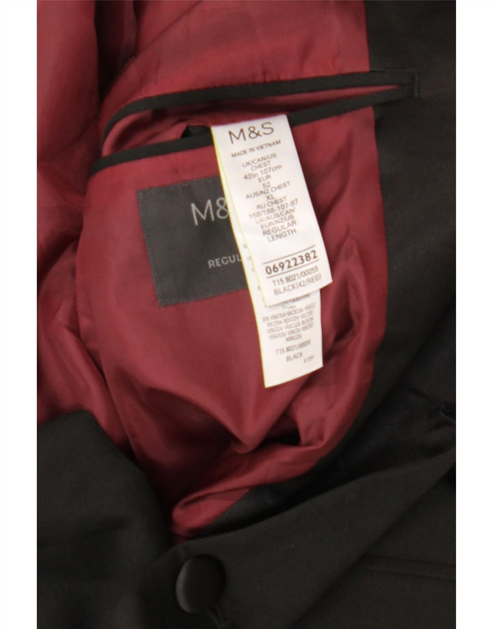 Jaqueta blazer masculina de 2 botões Marks & Spencer Reino Unido 42 XL preto poliéster