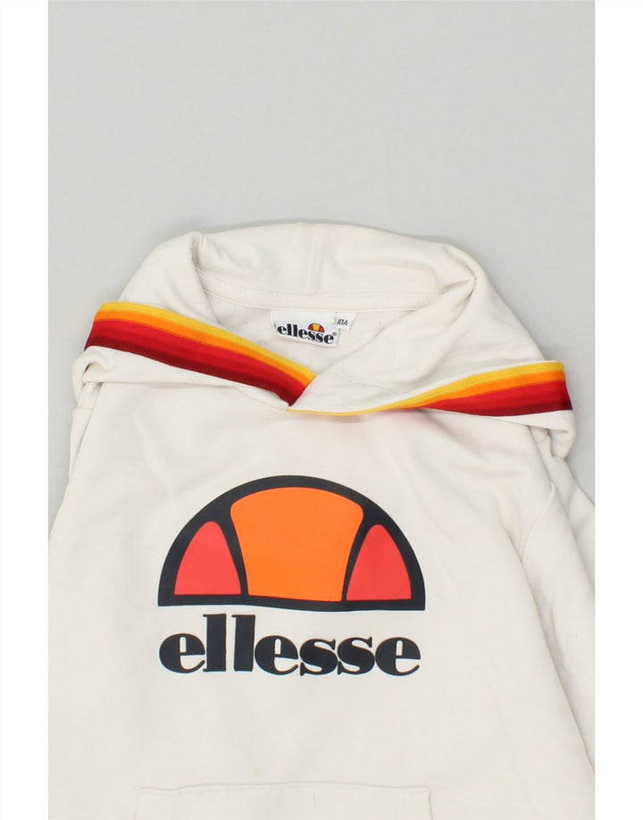 ELLESSE Girls Graphic Hoodie Jumper 9-10 Years White Cotton | Vintage Ellesse | Thrift | Second-Hand Ellesse | Used Clothing | Messina Hembry 