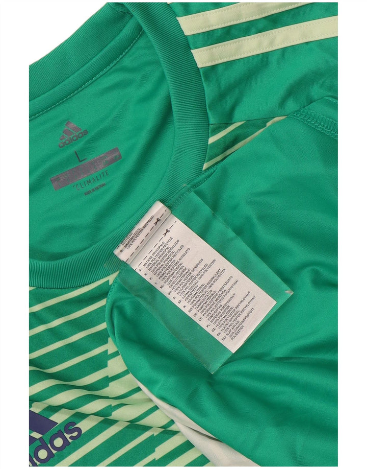 ADIDAS Mens Climalite Camiseta Top Grande Listrado Verde Poliéster