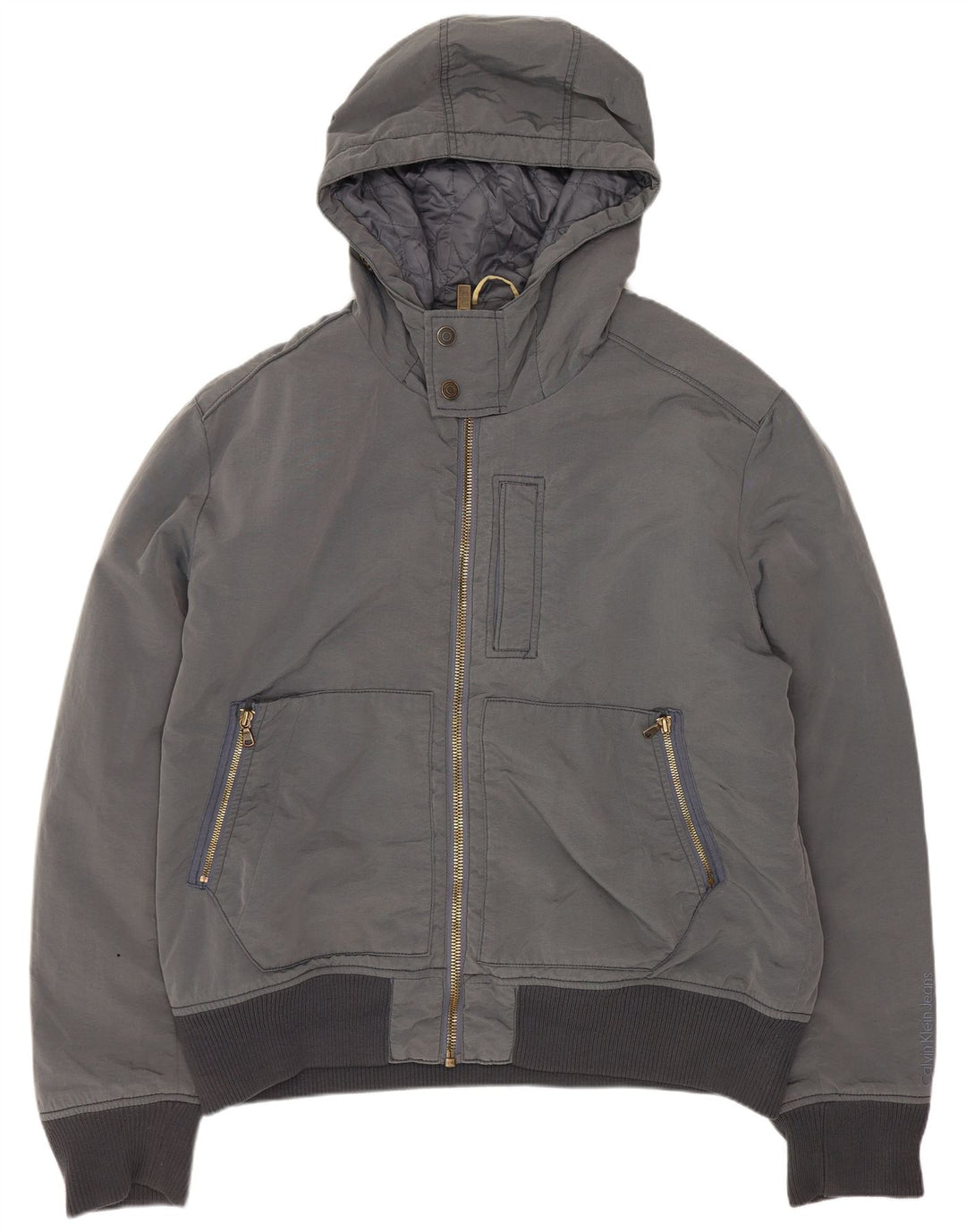 Jaqueta bomber masculina com capuz Calvin Klein Jeans Reino Unido 44 2XL cinza poliéster