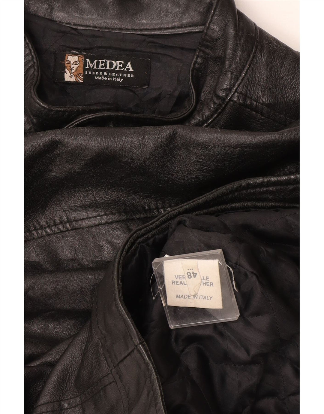 Jaqueta de couro masculina vintage IT 48 couro preto médio