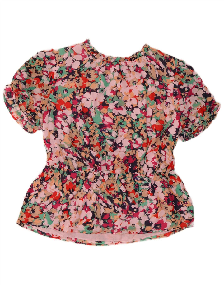 Blusa feminina J. CREW UK 14 poliéster floral rosa médio