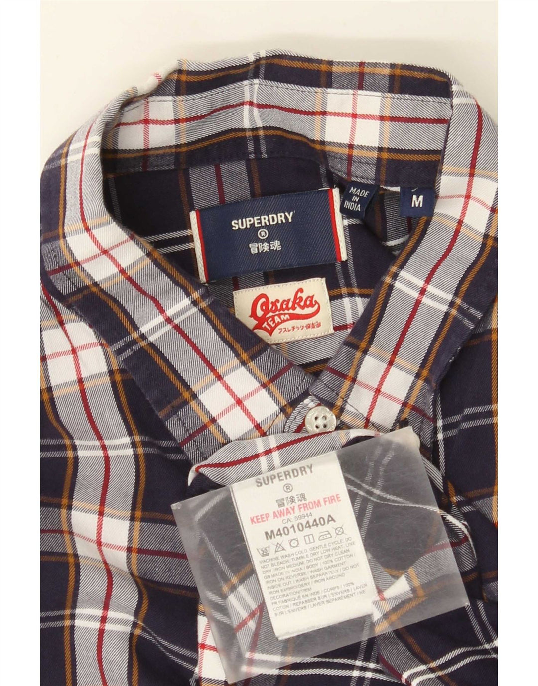 Camisa masculina Superdry média xadrez azul marinho algodão