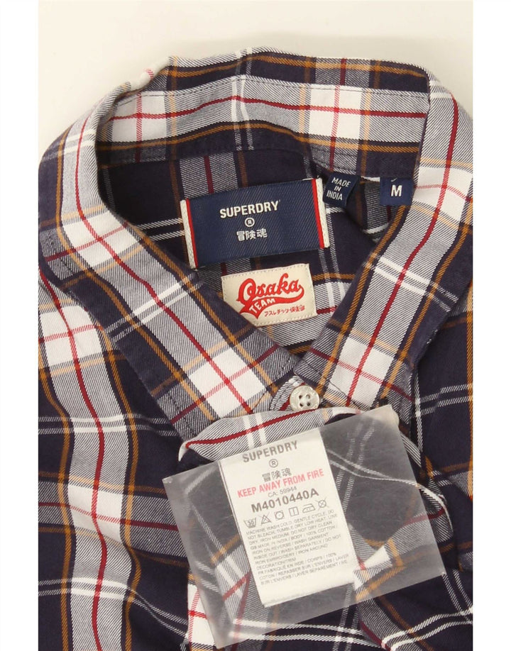 Camisa masculina Superdry média xadrez azul marinho algodão