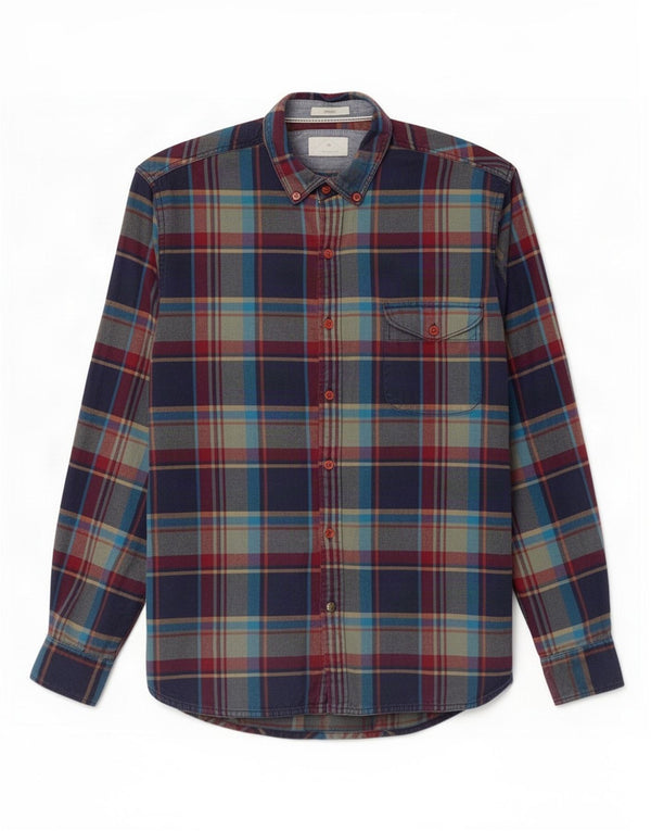 Camisa masculina de flanela White Stuff de algodão xadrez azul marinho médio
