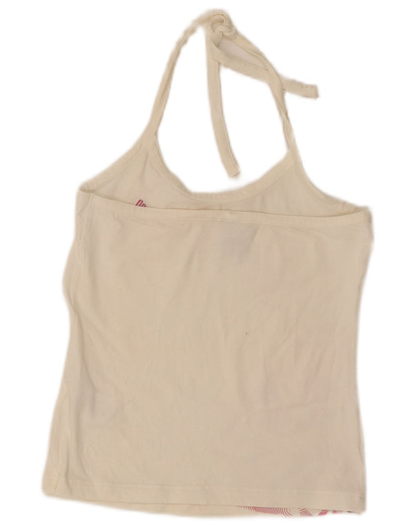 Adidas Womens Crop Vest Top UK 10 Pequeno Off White Geometric Cotton Sports