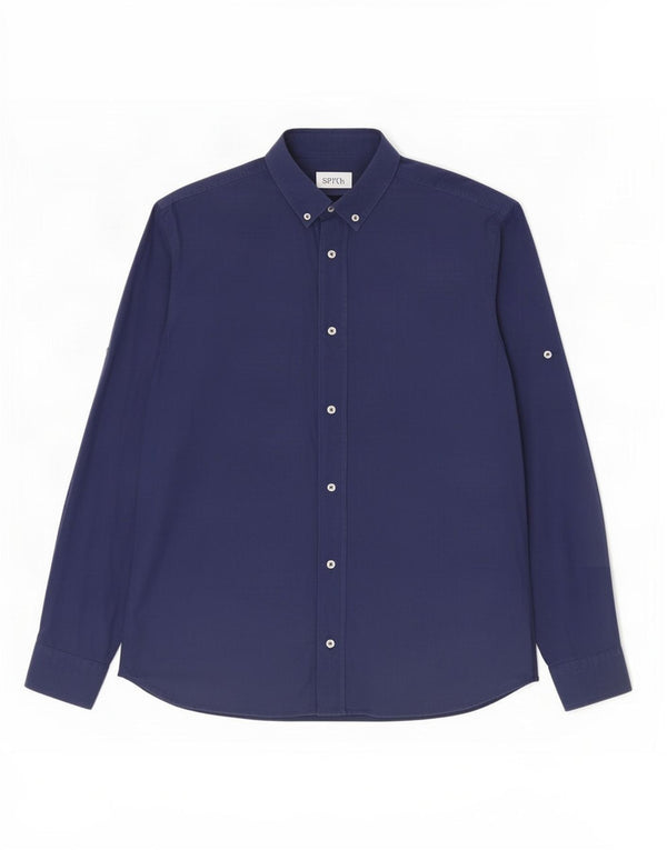 Zara Camisa masculina relaxada fit pequena azul marinho