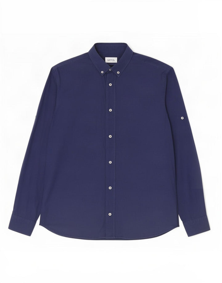 Zara Camisa masculina relaxada fit pequena azul marinho