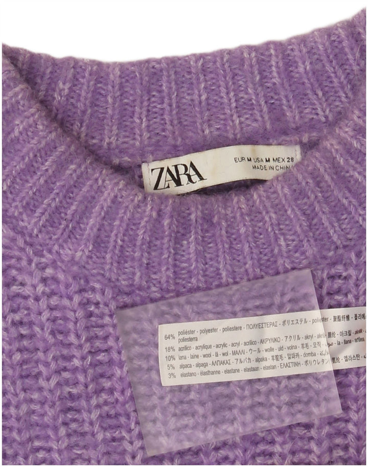 Suéter feminino Zara com gola redonda, Reino Unido 14, médio, roxo, poliéster