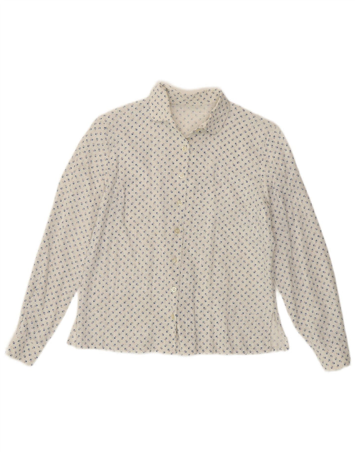Camisa feminina vintage UK 14 médio branco floral