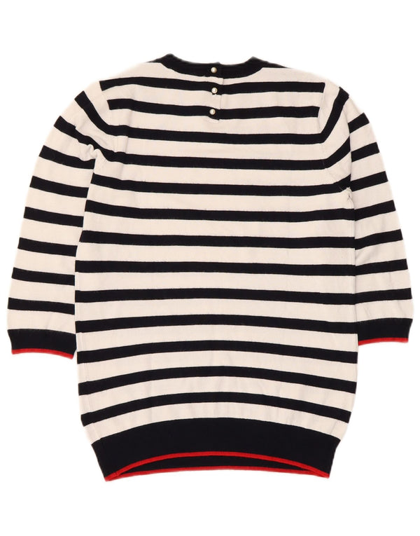 Suéter feminino Zara manga 3/4 com gola redonda Reino Unido 12 listrado branco médio