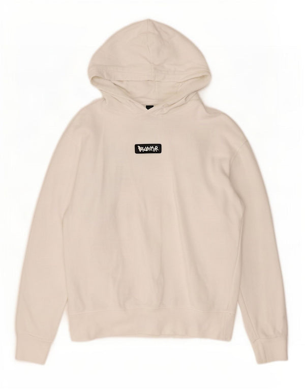 Isenção de responsabilidade masculina com capuz gráfico jumper pequeno algodão branco
