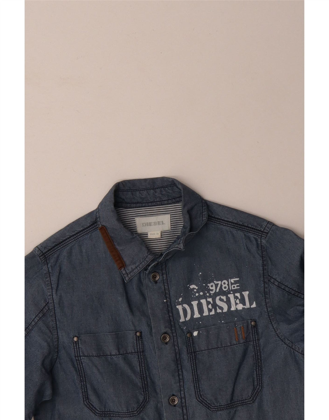 DIESEL Camisa gráfica masculina 9-10 anos algodão azul médio