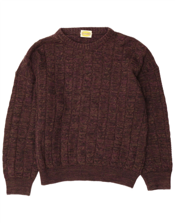 Suéter masculino vintage com gola canoa grande lã marrom