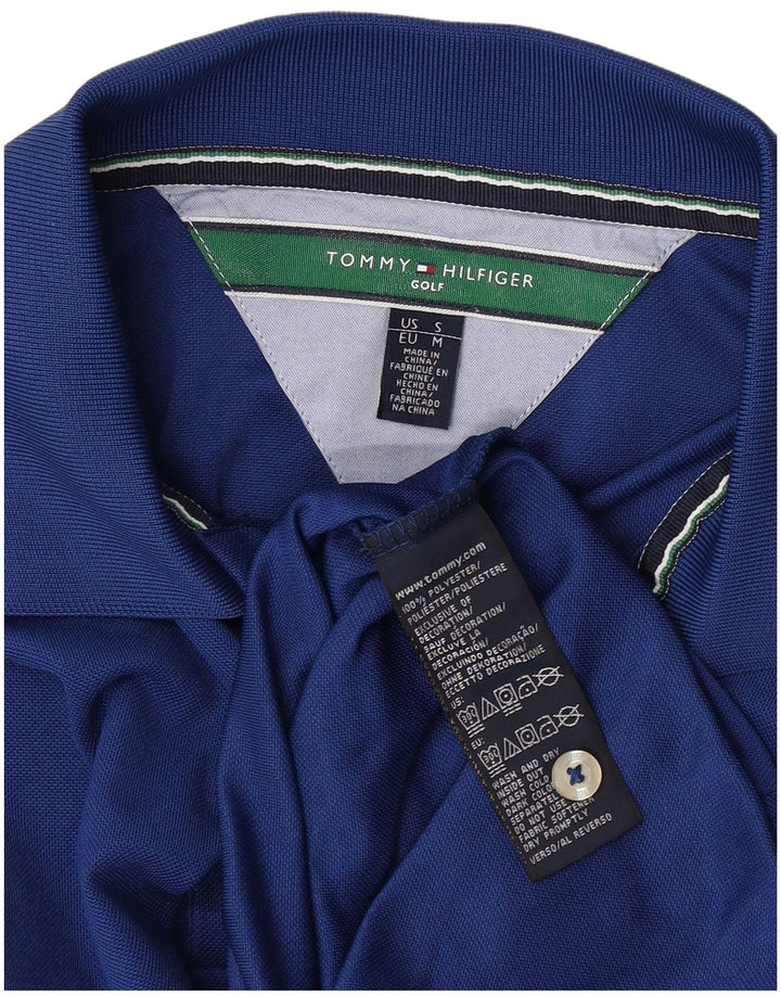 Polo de golfe masculino Tommy Hilfiger poliéster azul médio