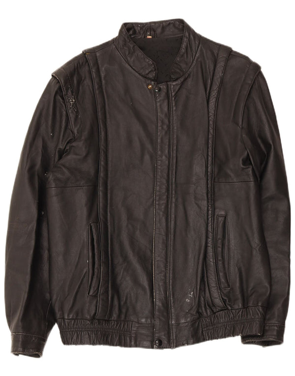 Jaqueta de couro masculina vintage IT 52 XL preta