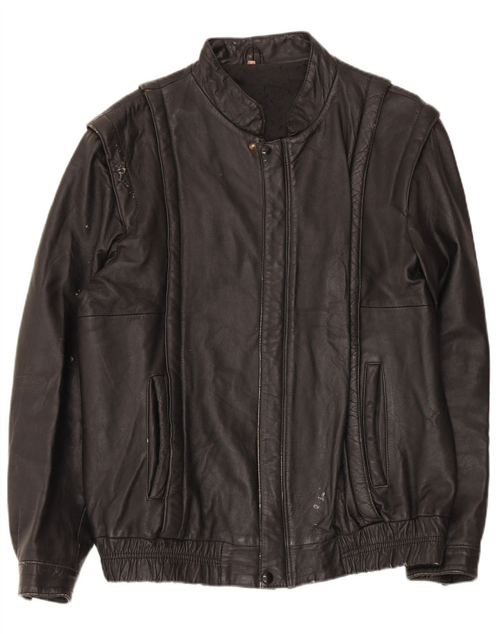 Jaqueta de couro masculina vintage IT 52 XL preta