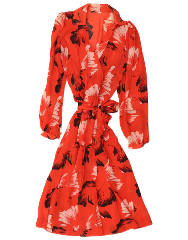Vestido feminino vintage manga comprida linha A IT 46 grande floral vermelho