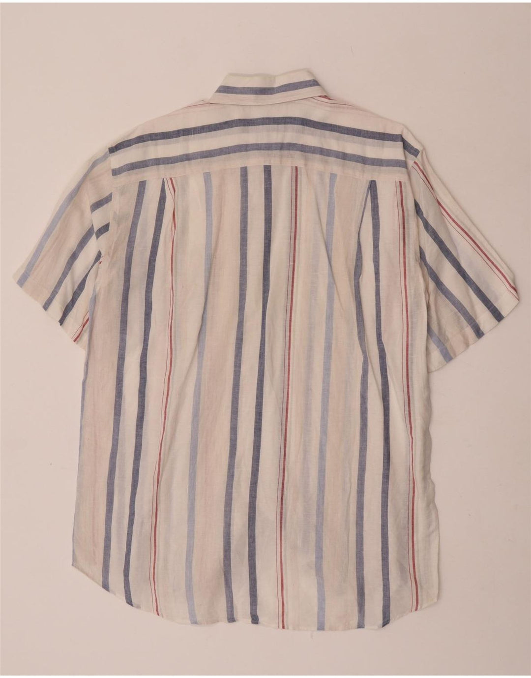 Lacoste camisa masculina de manga curta tamanho 42 linho listrado branco grande