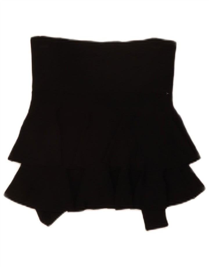 ZARA Mini saia feminina em camadas pequena W28 viscose preta