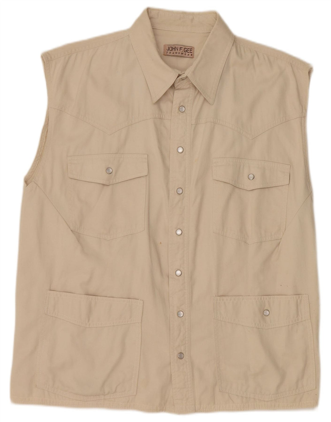 JOHN F GEE Camisa masculina sem mangas médio bege