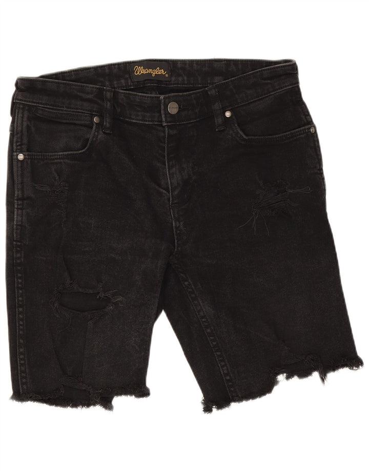 Shorts jeans feminino Wrangler desgastado W30 algodão preto médio