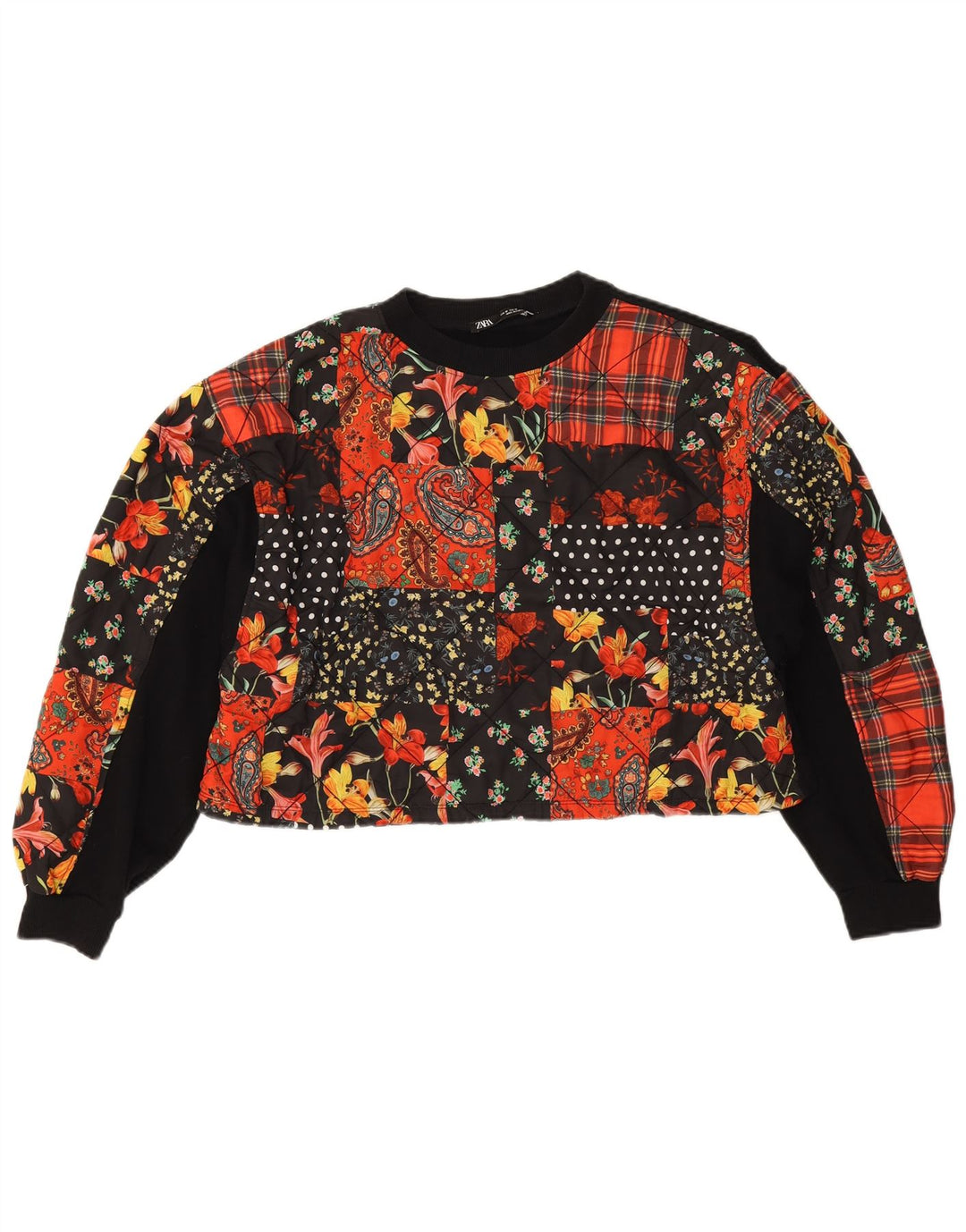 Zara moletom feminino oversized crop jumper UK 14 médio preto patchwork