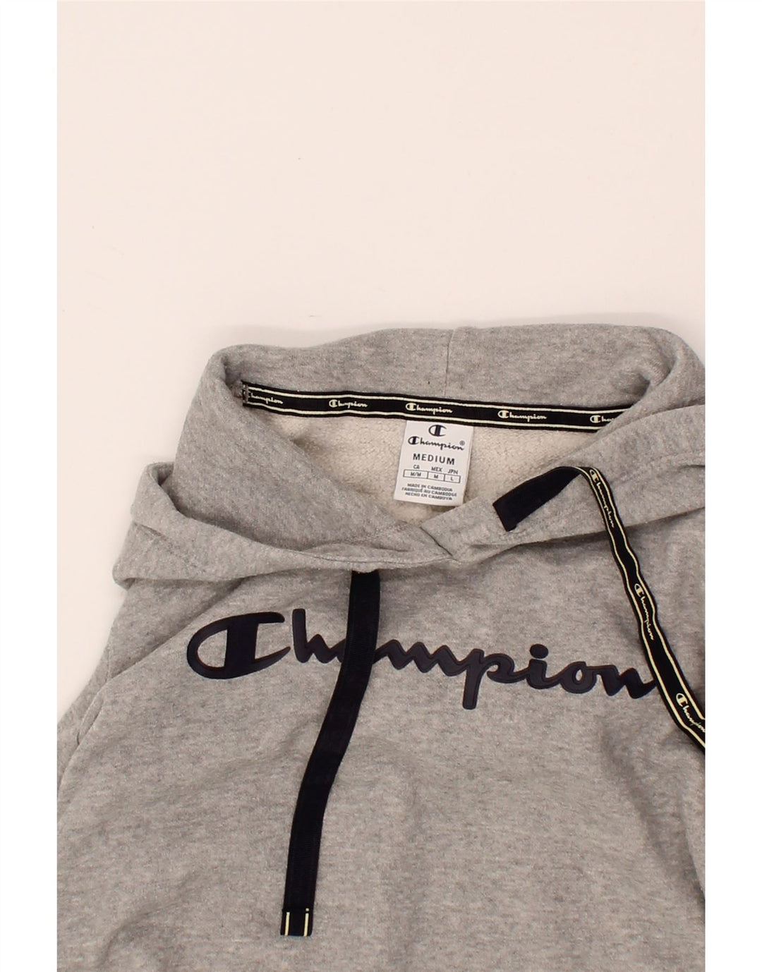 CHAMPION Womens Graphic Hoodie Jumper UK 14 Medium Grey Cotton Vintage Champion and Second-Hand Champion from Messina Hembry 
