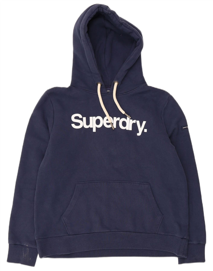 Jumper feminino com capuz gráfico SUPERDRY Reino Unido 16 grande algodão azul marinho