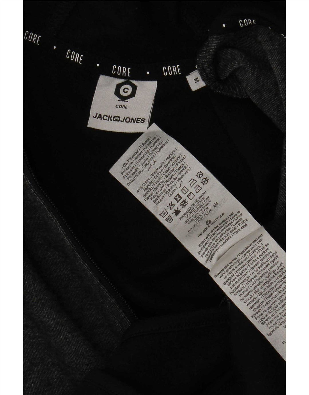 Suéter masculino com capuz e zíper Jack & Jones médio preto colorblock poliéster