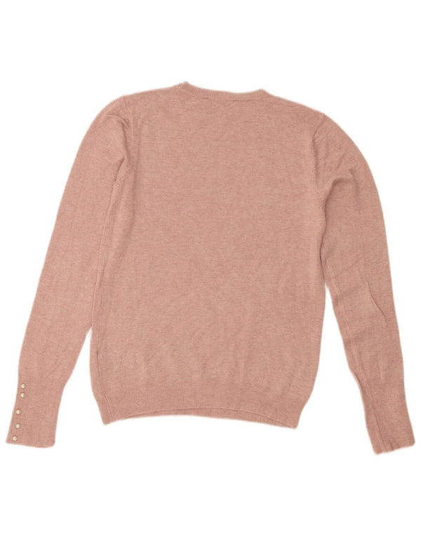 Suéter feminino Zara com gola redonda e viscose rosa médio UK 12