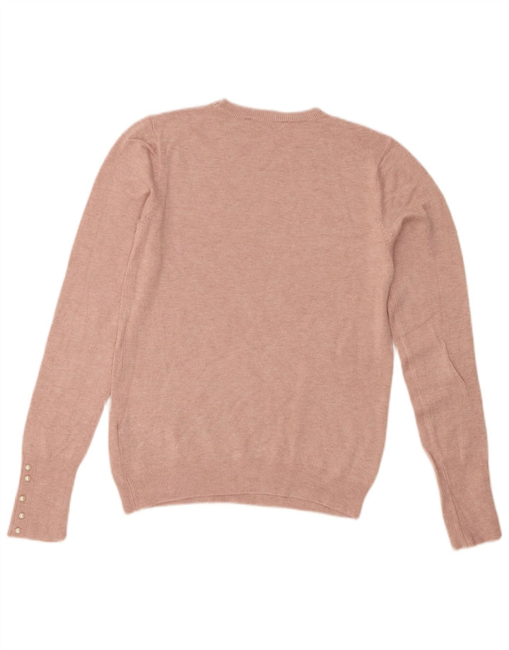 Suéter feminino Zara com gola redonda e viscose rosa médio UK 12