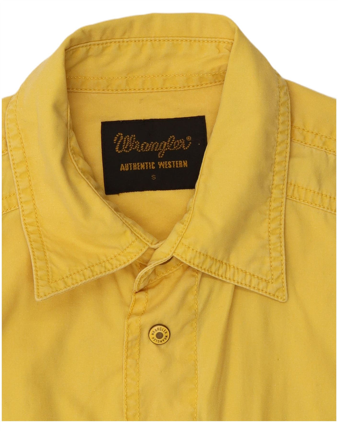 Wrangler Camisa masculina de manga curta pequena de algodão amarelo