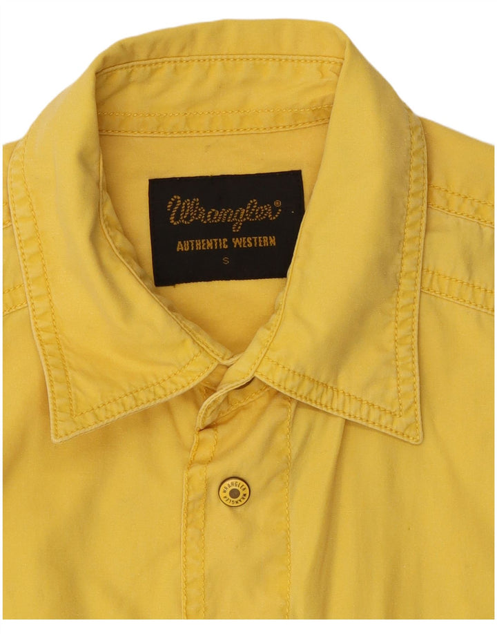 Wrangler Camisa masculina de manga curta pequena de algodão amarelo