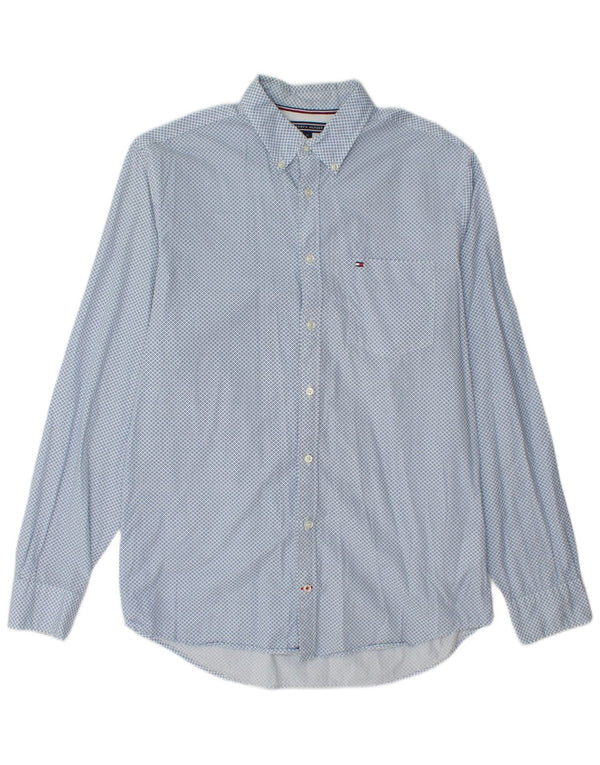 Camisa masculina TOMMY HILFIGER regular fit algodão manchado azul médio