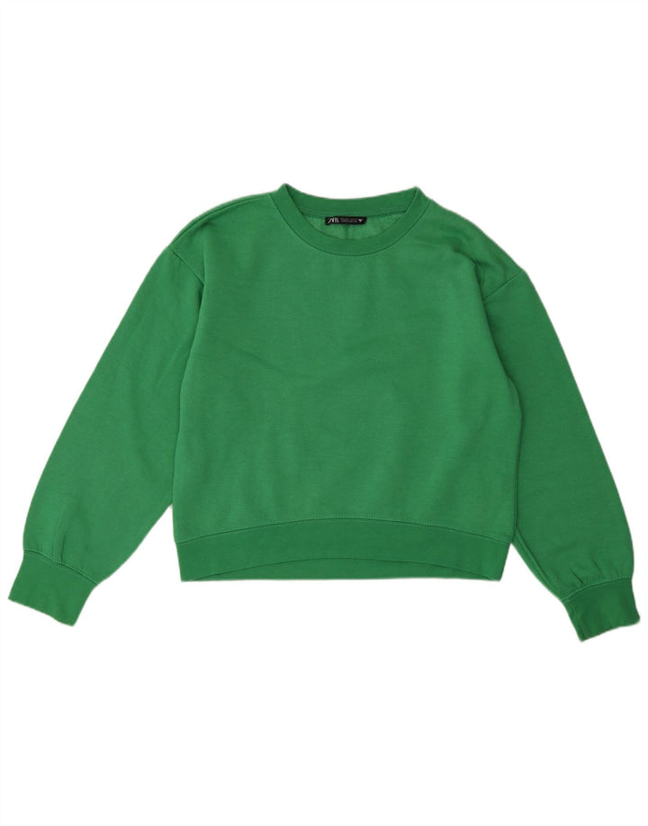 ZARA Womens Crop Sweatshirt Jumper UK 10 Pequeno Poliéster Verde